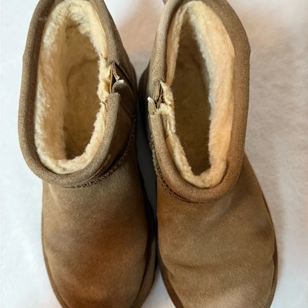 Bear paw Brown Suede Ankle Boots with Shearling Lining